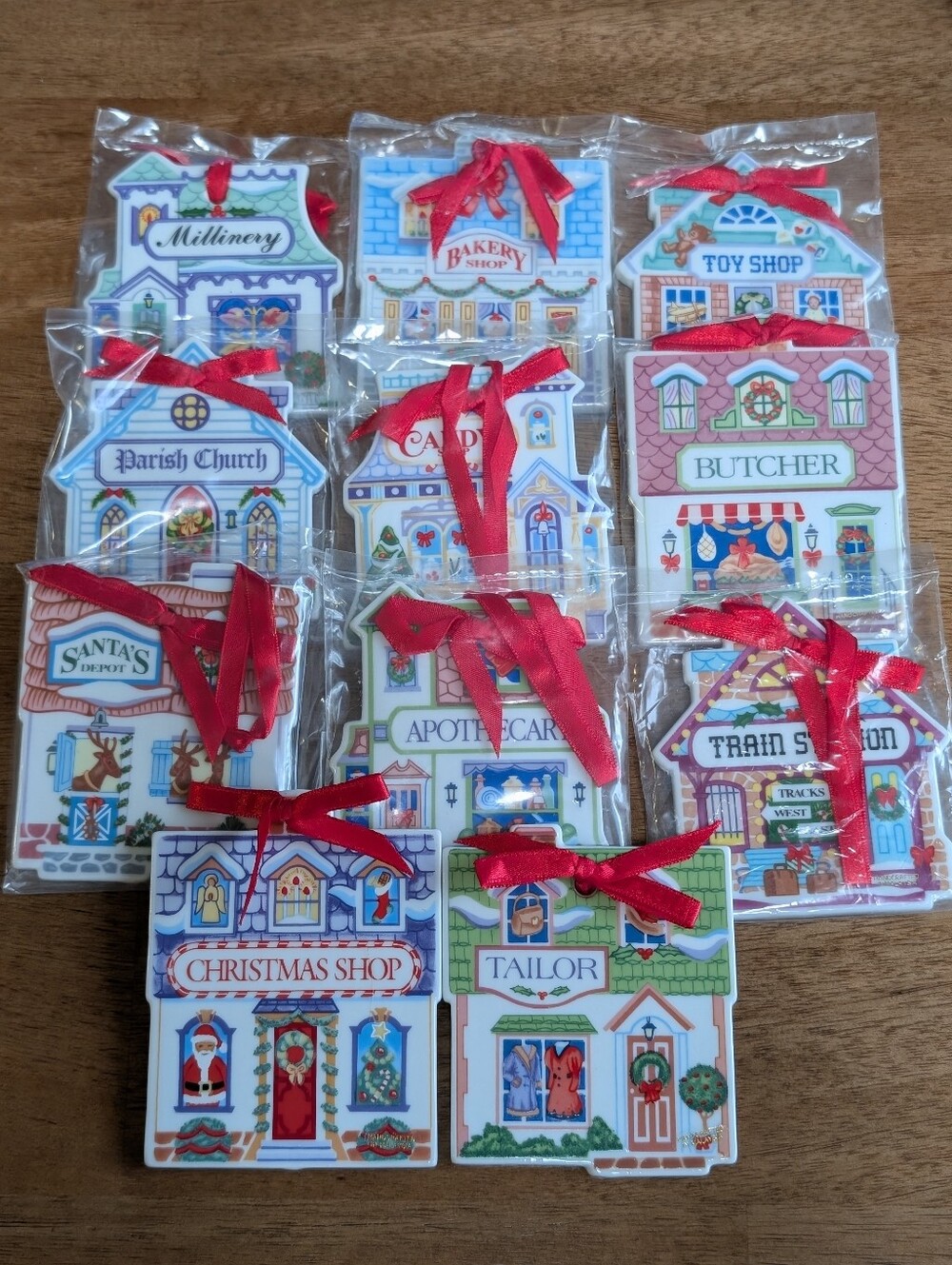 Original Lenox Village Shop(pe)s Holiday Christmas Ornaments, Set 11 of 16 Flat